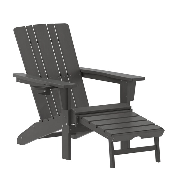 Flash Furniture Gray Adirondack Chair with Ottoman and Cupholder - LE-HMP-1045-110-GY-GG