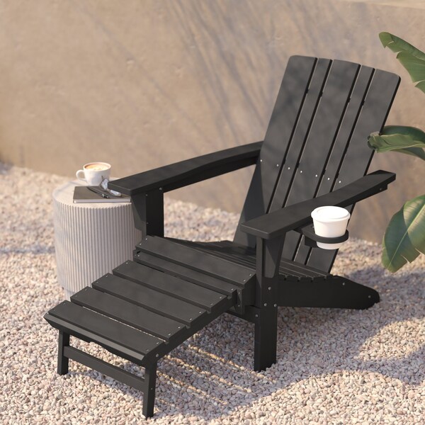 Flash Furniture Gray Adirondack Chair with Ottoman and Cupholder - LE-HMP-1045-110-GY-GG
