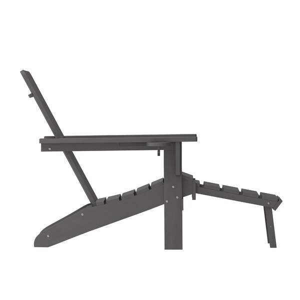Flash Furniture Gray Adirondack Chair with Ottoman and Cupholder - LE-HMP-1045-110-GY-GG