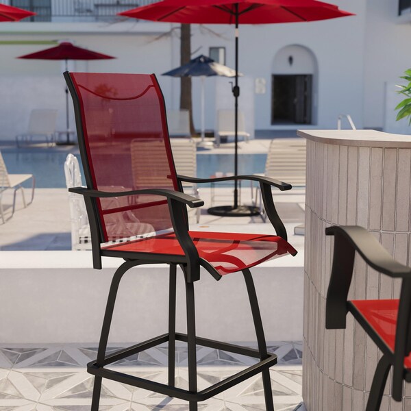 Flash Furniture Outdoor Stool - 30 inch Patio Bar Stool, Red, 2PK - 2-ET-SWVLPTO-30-RD-GG