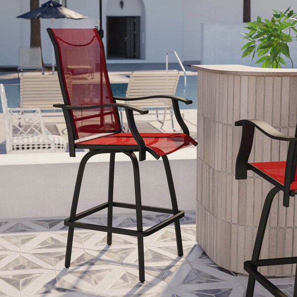 Flash Furniture Outdoor Stool - 30 inch Patio Bar Stool, Red, 2PK - 2-ET-SWVLPTO-30-RD-GG