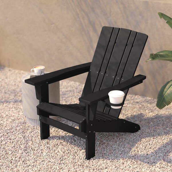 Flash Furniture Black Adirondack Patio Chair with Cupholder - LE-HMP-1045-10-BK-GG