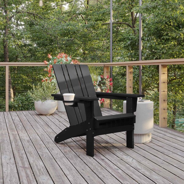 Flash Furniture Black Adirondack Patio Chair with Cupholder - LE-HMP-1045-10-BK-GG