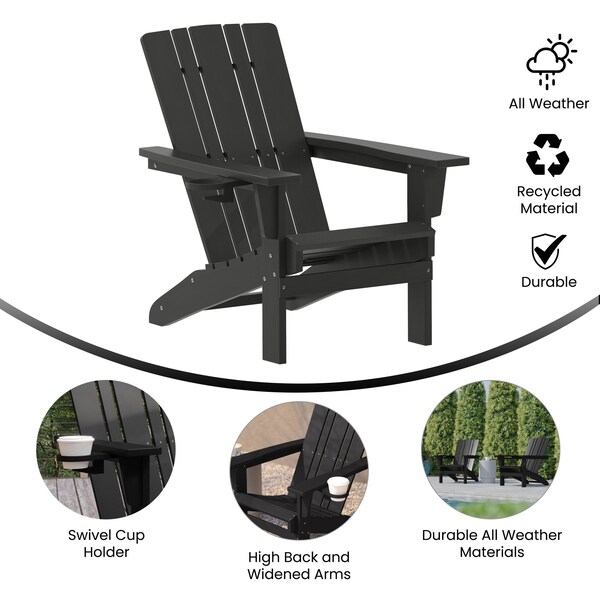 Flash Furniture Black Adirondack Patio Chair with Cupholder - LE-HMP-1045-10-BK-GG