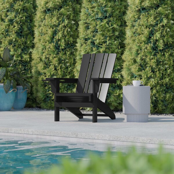 Flash Furniture Black Adirondack Patio Chair with Cupholder - LE-HMP-1045-10-BK-GG