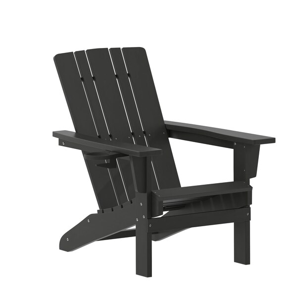 Flash Furniture Black Adirondack Patio Chair with Cupholder - LE-HMP-1045-10-BK-GG
