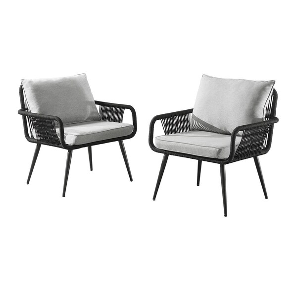 Guarderia 29 in. Andover All-Weather Outdoor Rope Chairs with Light Gray Cushions - Set of 2 - GU3250833