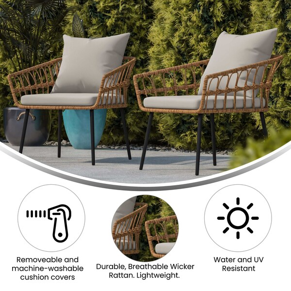 Flash Furniture Natural/Gray PE Rattan Wicker Patio Chairs, 2PK - SB-1960-CH-GY-GG