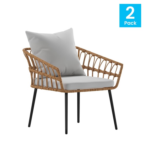 Flash Furniture Natural/Gray PE Rattan Wicker Patio Chairs, 2PK - SB-1960-CH-GY-GG