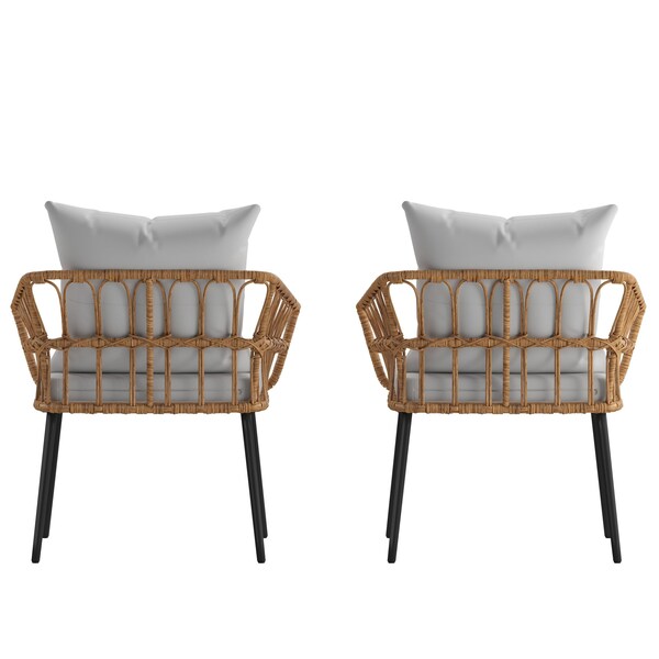 Flash Furniture Natural/Gray PE Rattan Wicker Patio Chairs, 2PK - SB-1960-CH-GY-GG
