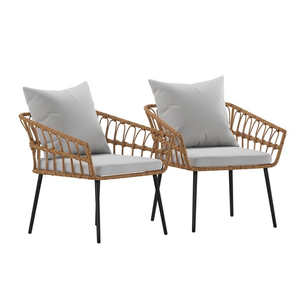 Flash Furniture Natural/Gray PE Rattan Wicker Patio Chairs, 2PK - SB-1960-CH-GY-GG