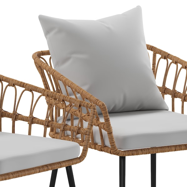 Flash Furniture Natural/Gray PE Rattan Wicker Patio Chairs, 2PK - SB-1960-CH-GY-GG