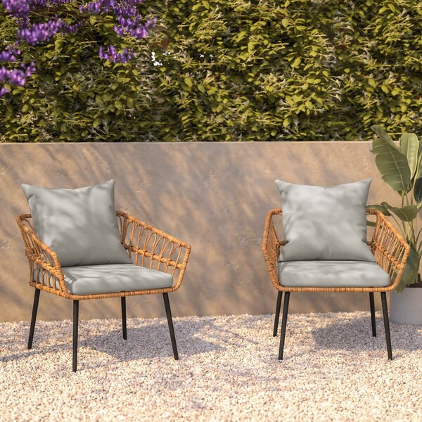 Flash Furniture Natural/Gray PE Rattan Wicker Patio Chairs, 2PK - SB-1960-CH-GY-GG