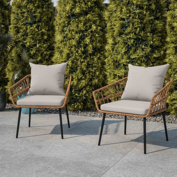 Flash Furniture Natural/Gray PE Rattan Wicker Patio Chairs, 2PK - SB-1960-CH-GY-GG