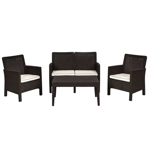 Rainbow Outdoor Nova 4-Piece Settee Set with Loveseat and Cushions-Brown - RBO-NOVA-BRW-4LS