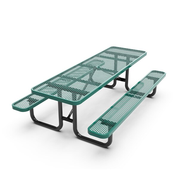 Flash Furniture Mantilla Rectangle Picnic Table, Green, Expanded Metal Mesh Top, Black Frame W/ Anchors, 8 ft L - SLF-EML96-H60L-GN-GG