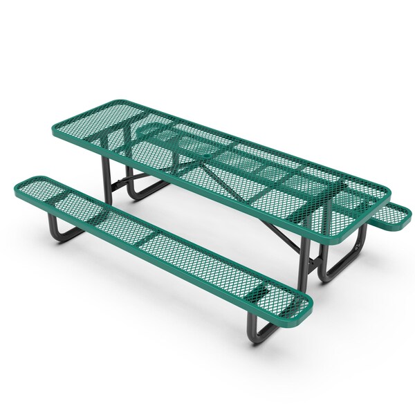 Flash Furniture Mantilla Rectangle Picnic Table, Green, Expanded Metal Mesh Top, Black Frame W/ Anchors, 8 ft L - SLF-EML96-H60L-GN-GG