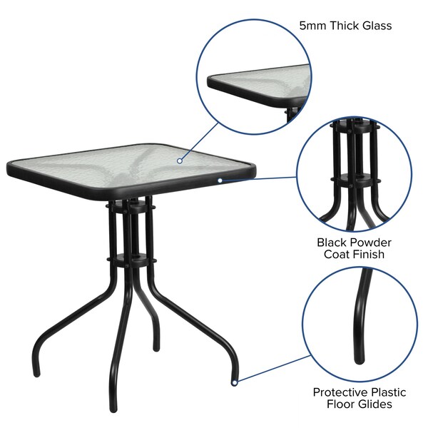 Flash Furniture 3PC Patio Set-23.5SQ Glass Table, 2 Brown Chairs - TLH-073A1303C-BN-GG