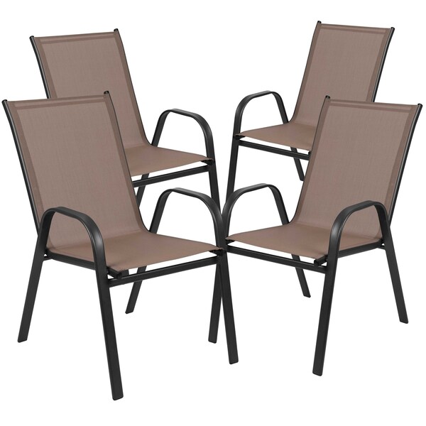 Flash Furniture 3PC Patio Set-23.5SQ Glass Table, 2 Brown Chairs - TLH-073A1303C-BN-GG