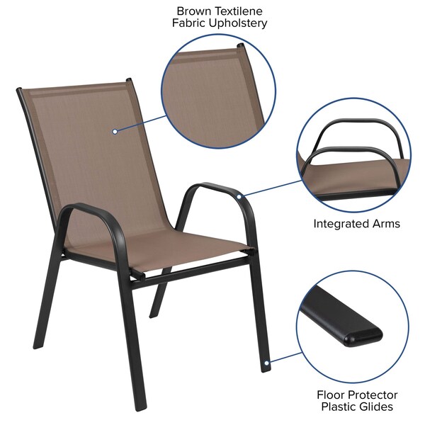Flash Furniture 3PC Patio Set-23.5SQ Glass Table, 2 Brown Chairs - TLH-073A1303C-BN-GG