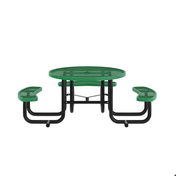 Flash Furniture Creekside 46in. Rnd Picnic Table w/Metal Mesh Seats and Top w/Umbrella Hole and Grnd Anchors, Green - SLF-EMR46ADA-HL60L-GN-GG