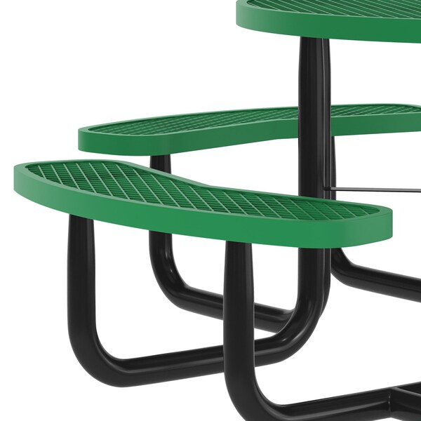 Flash Furniture Creekside 46in. Rnd Picnic Table w/Metal Mesh Seats and Top w/Umbrella Hole and Grnd Anchors, Green - SLF-EMR46ADA-HL60L-GN-GG