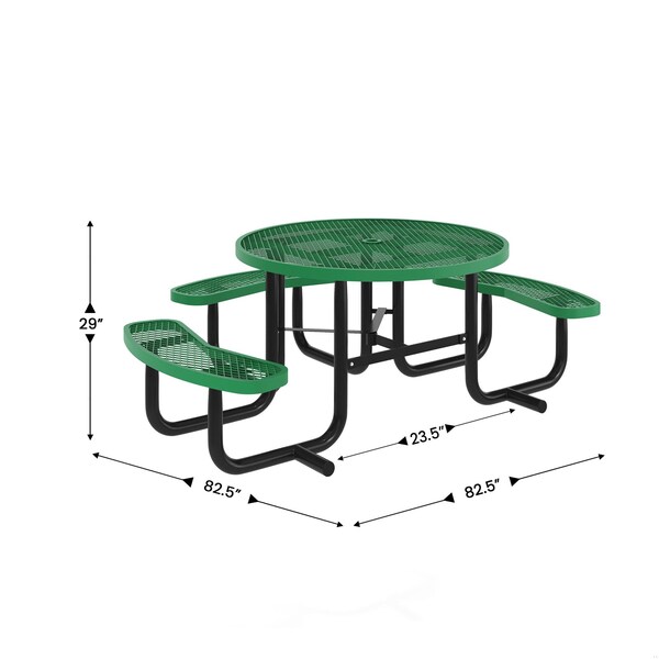 Flash Furniture Creekside 46in. Rnd Picnic Table w/Metal Mesh Seats and Top w/Umbrella Hole and Grnd Anchors, Green - SLF-EMR46ADA-HL60L-GN-GG