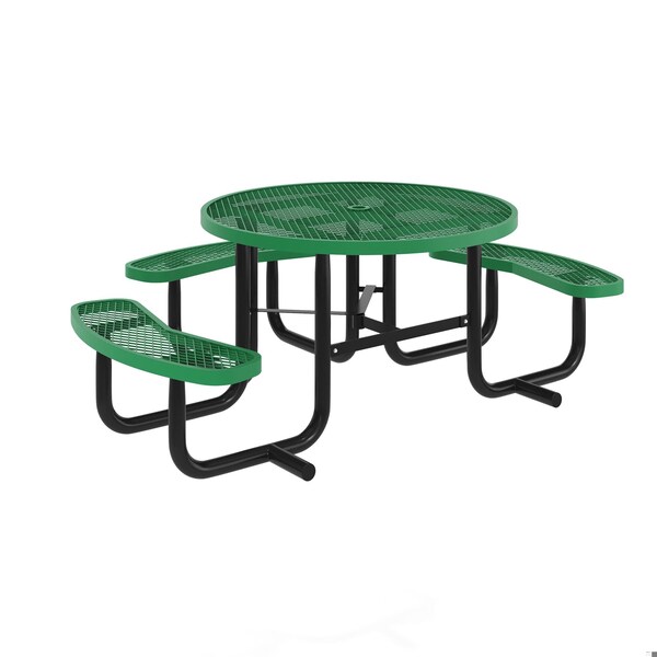 Flash Furniture Creekside 46in. Rnd Picnic Table w/Metal Mesh Seats and Top w/Umbrella Hole and Grnd Anchors, Green - SLF-EMR46ADA-HL60L-GN-GG
