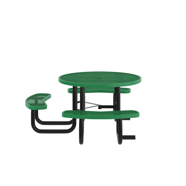 Flash Furniture Creekside 46in. Rnd Picnic Table w/Metal Mesh Seats and Top w/Umbrella Hole and Grnd Anchors, Green - SLF-EMR46ADA-HL60L-GN-GG
