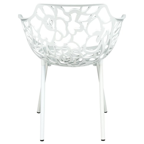 Leisuremod Devon 5-Piece Aluminum Patio Dining Set, Tempered Glass Top Table & 4 Stackable Arm Chairs, White - DT31CAW4