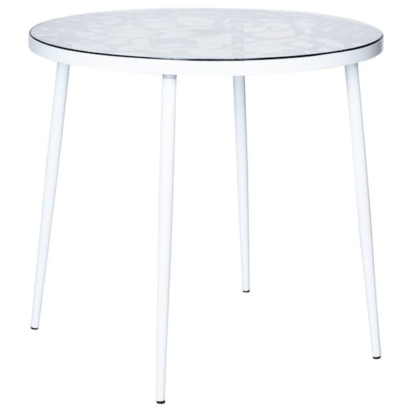 Leisuremod Devon 5-Piece Aluminum Patio Dining Set, Tempered Glass Top Table & 4 Stackable Arm Chairs, White - DT31CAW4