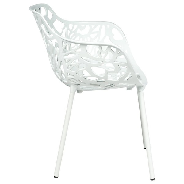 Leisuremod Devon 5-Piece Aluminum Patio Dining Set, Tempered Glass Top Table & 4 Stackable Arm Chairs, White - DT31CAW4