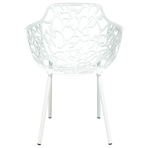 Leisuremod Devon 5-Piece Aluminum Patio Dining Set, Tempered Glass Top Table & 4 Stackable Arm Chairs, White - DT31CAW4