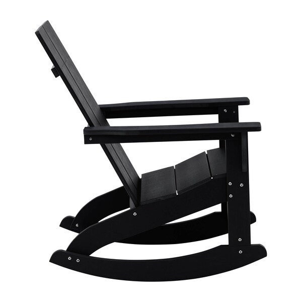Flash Furniture 4 Modern Black Adirondack Rockers & Side Table - JJ-C14709-4-T14001-BK-GG