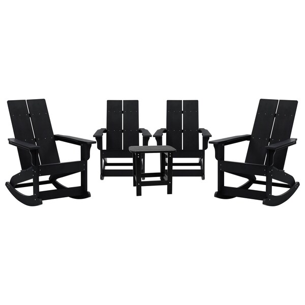 Flash Furniture 4 Modern Black Adirondack Rockers & Side Table - JJ-C14709-4-T14001-BK-GG