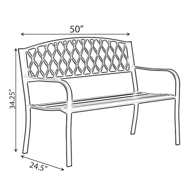 Gardenised Gardenised Black Outdoor Garden Patio Steel Park Bench Lawn Decor with Cast Iron Back Seating bench, with Backrest and Armrest for Yard, Patio, Garden, Balcony, and Deck - QI004258