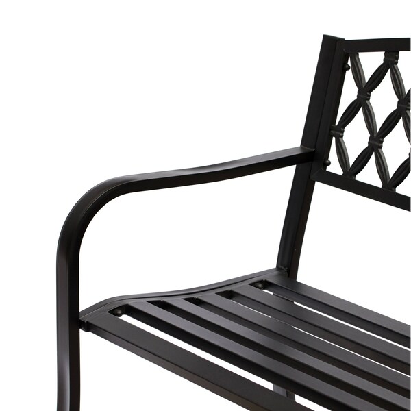 Gardenised Gardenised Black Outdoor Garden Patio Steel Park Bench Lawn Decor with Cast Iron Back Seating bench, with Backrest and Armrest for Yard, Patio, Garden, Balcony, and Deck - QI004258