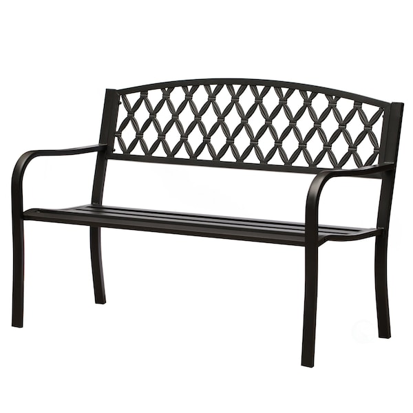 Gardenised Gardenised Black Outdoor Garden Patio Steel Park Bench Lawn Decor with Cast Iron Back Seating bench, with Backrest and Armrest for Yard, Patio, Garden, Balcony, and Deck - QI004258