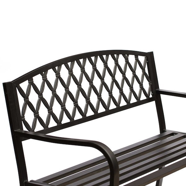 Gardenised Gardenised Black Outdoor Garden Patio Steel Park Bench Lawn Decor with Cast Iron Back Seating bench, with Backrest and Armrest for Yard, Patio, Garden, Balcony, and Deck - QI004258