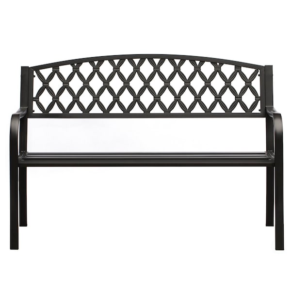 Gardenised Gardenised Black Outdoor Garden Patio Steel Park Bench Lawn Decor with Cast Iron Back Seating bench, with Backrest and Armrest for Yard, Patio, Garden, Balcony, and Deck - QI004258