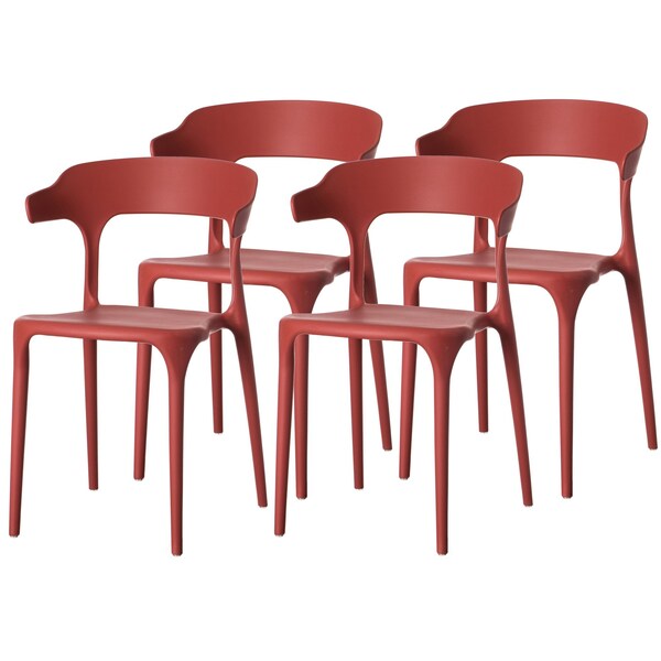 Fabulaxe Modern Plastic Outdoor Dining Chair with Open U Shaped Back, Red, PK 4 - QI004228.RD.4