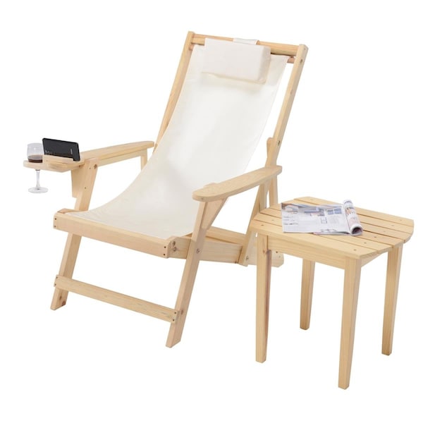 W Unlimited Romantic Collection Canvas Sling Chair with Cup and Wine Holder and end table - 2117NC-BG-CHET