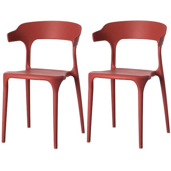 Fabulaxe Modern Plastic Outdoor Dining Chair with Open U Shaped Back, Red, PK 2 - QI004228.RD.2