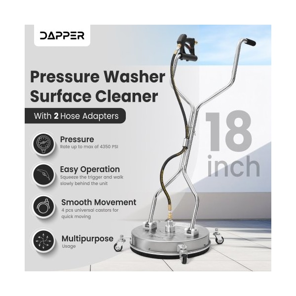 Dapper Supply 18 in. 4350 PSI Surface Pressure Washer Cleaner with 2 Hose Adapters - DP-SPW1115