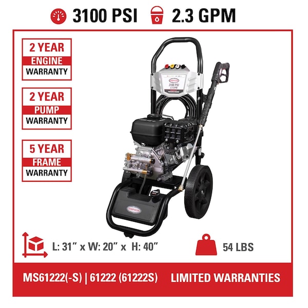 Simpson Simpson MegaShot MS61222 CRX 3100 psi Gas 2.3 gpm Pressure Washer - 61222