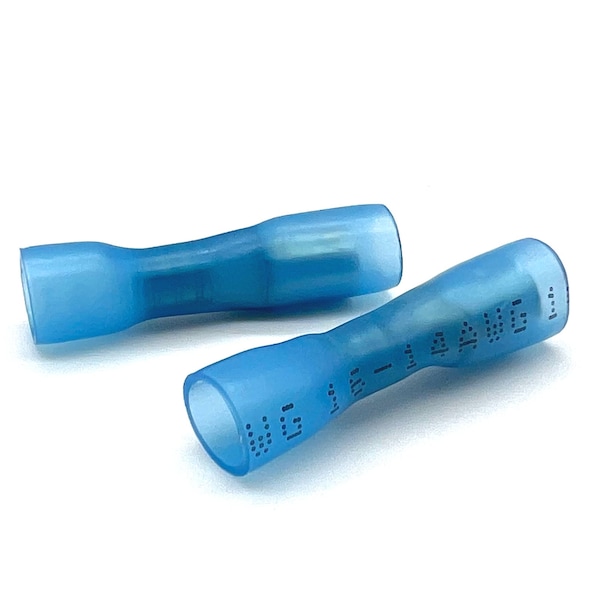 Boltsandnuts.Com 100 Pieces Blue Heat Shrink Marine Grade Female Bullet Connectors, AWG 16-14, 100PK - EL-1614-FBULLET-HSB-100