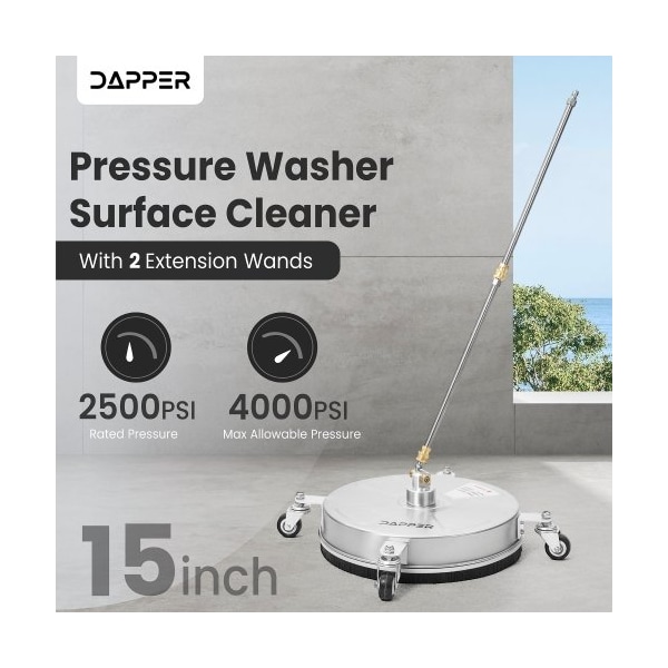 Dapper Supply 15 in. 4000 PSI Pressure Washer Surface Cleaner with 2 Extension Wands - DP-SPW1114