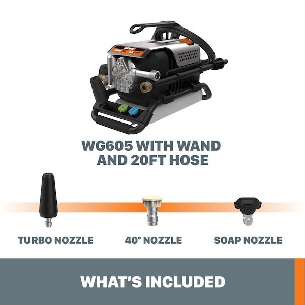 Worx 13 Amp 1800 PSI Electric Pressure Washer, 1.2 GPM with 3 Nozzles - WG605