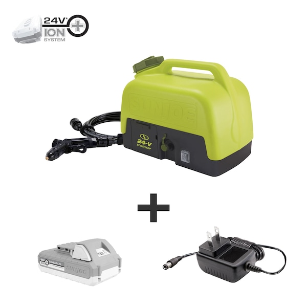 Sun Joe 24-V 2.0-Ah 116-PSI MAX MP Port. Spray Washer w/5Gal. Tank, Accessories - WA24C-LTE