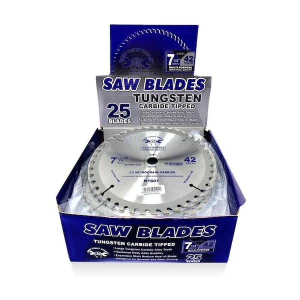 Grip Tight Tools 7-1/4-inch Professional 40-Tooth Tungsten Carbide Tipped Circular Saw Blade, Multi-Purpose, 25PK - N1601-25
